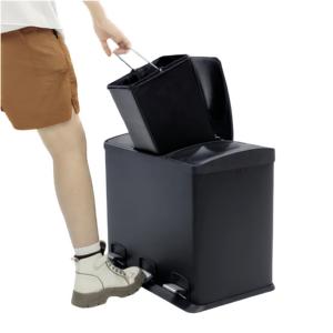 Cubo de basura de acero inoxidable 410 para clasificación de basura, de 3 compartimentos cubo de basura, cubo de basura con pedal, ideal para cocina y oficina - Product Image 1