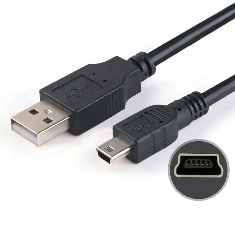 Penjualan Laris Kabel USB Mini Hitam 1M Kabel Data Line Mini 5pin Kabel Pengisi Daya untuk Pemutar MP3 / MP4