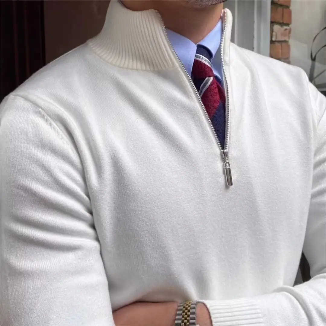 Cuarto 1/4 suéter de punto con media cremallera suéter personalizado hombres prendas de punto de gran tamaño acanalado cuello alto 1/4 suéter con cremallera para hombres