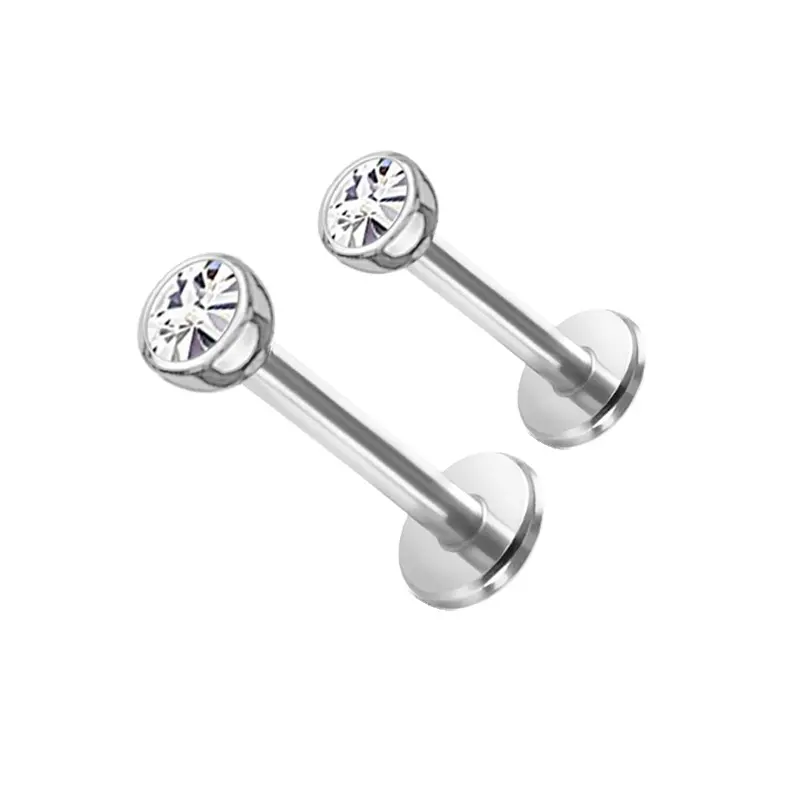 ASTM F136 gioielli per il corpo in titanio filo interno Lip Stud Design Bezel Set CZ Top Labret Piercing Jewelry per donna