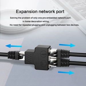 RJ45 Network Splitter <strong>Adapter</strong> Connector RJ45 Coupler 1 to 2 Female Plug Ethernet Socket with USB Port - Product Image 3