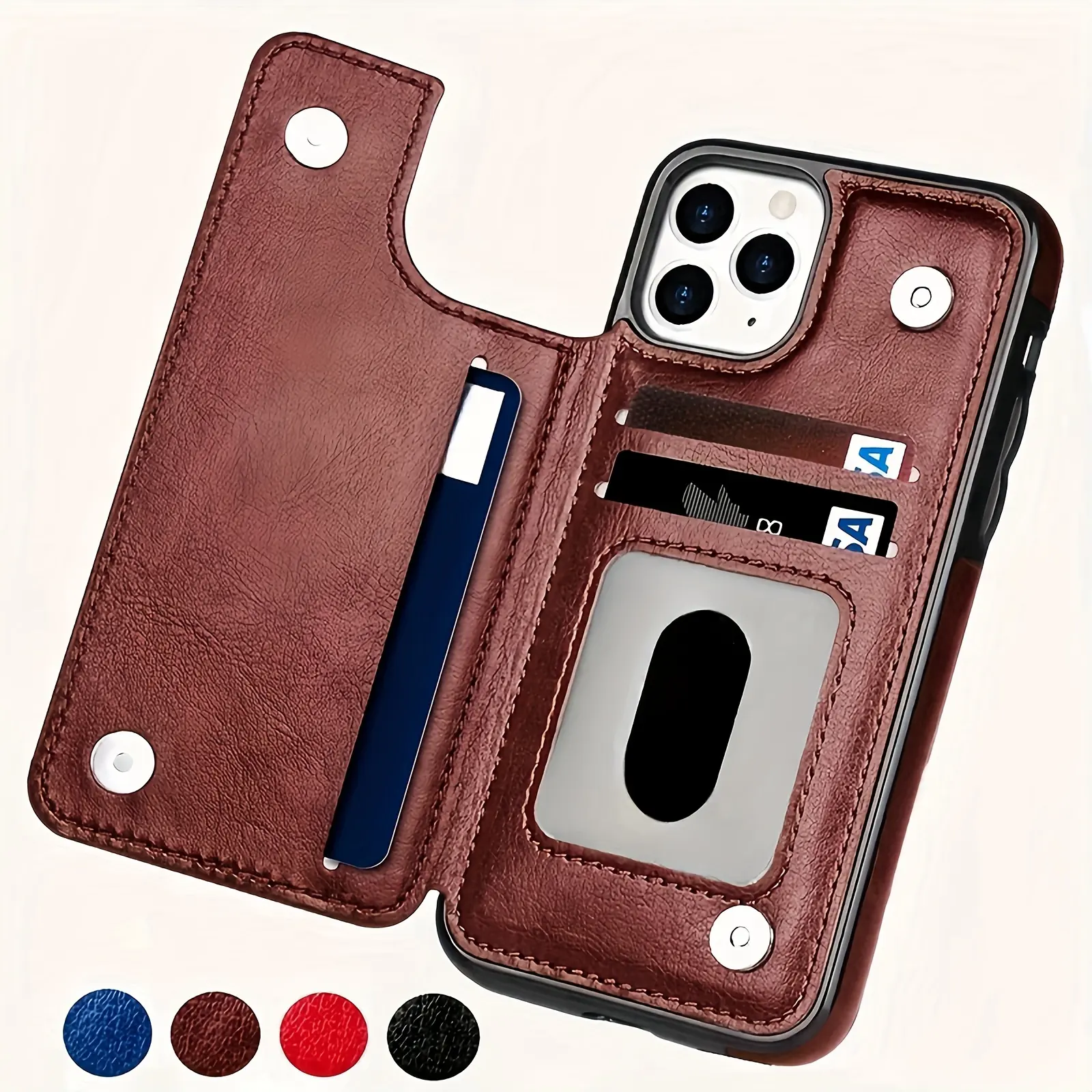 Sarung dompet ponsel kulit PU tahan guncangan, casing dompet kulit PU dengan slot kartu, gesper magnetik untuk IPhone 15 14 13 12 Mini 11 Pro XR Max