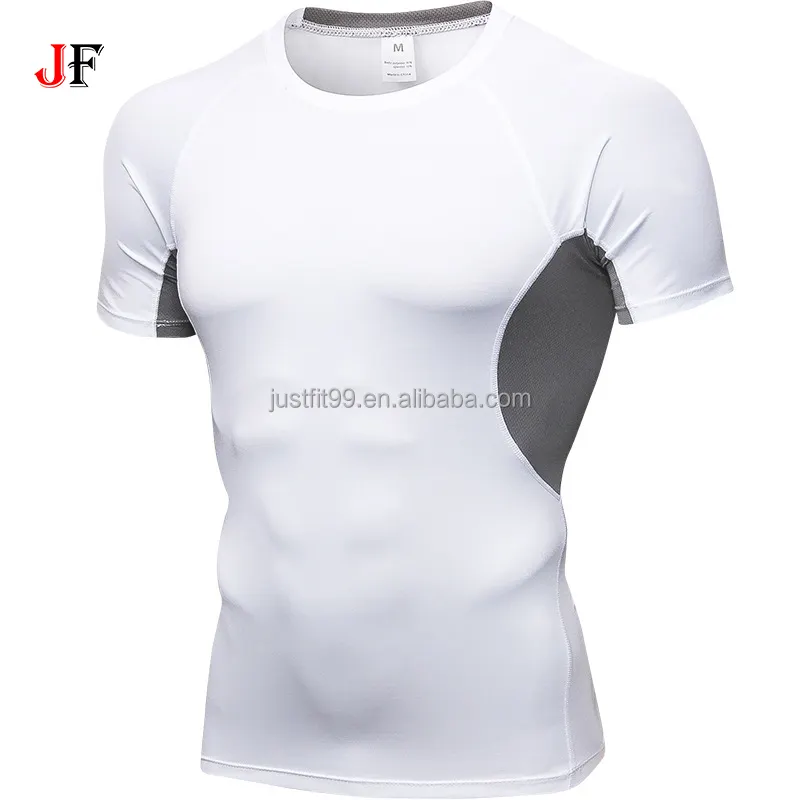 Camiseta de compressão masculina de manga curta esportiva de alta elasticidade para treino respirável de secagem rápida