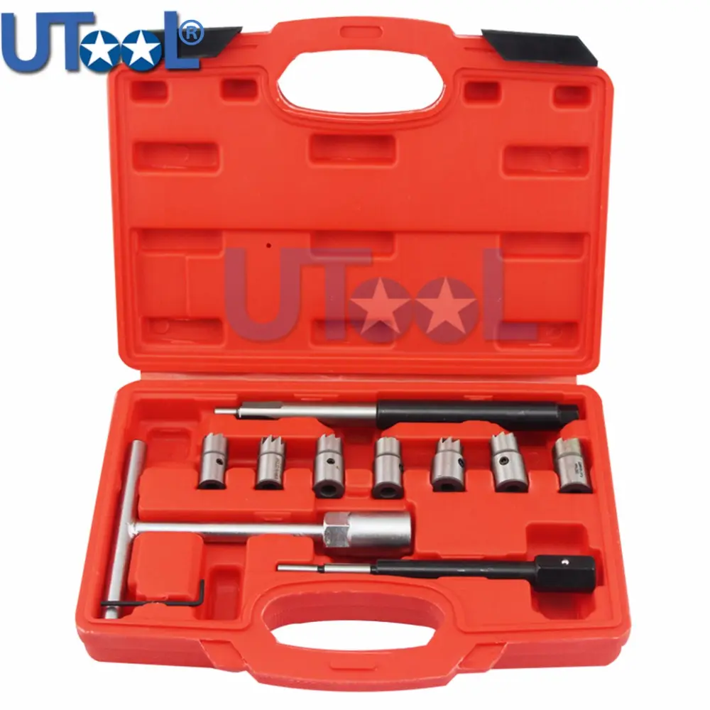 10PC Diesel Injector Seat Cutter Cleaner Tool Set Carbon Remover