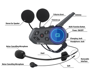 Sistema de comunicación de auriculares intercomunicador Bt para casco de motocicleta, 6 jinetes 1200m IP65 a prueba de agua - Product Image 3