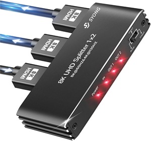 SY PROMOTION 8K Splitter HDMI 2.<strong>1</strong> Splitter 4K <strong>1</strong> in 2 Out 2 Way Monitor for Gaming Support 48Gbps HDCP 2.3 RGB <strong>4</strong>:<strong>4</strong>:<strong>4</strong>
