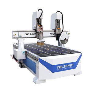 TechPro大折扣3轴多头主轴木质数控刳刨机，带锯片，用于柜门家具制造 - Product Image 2