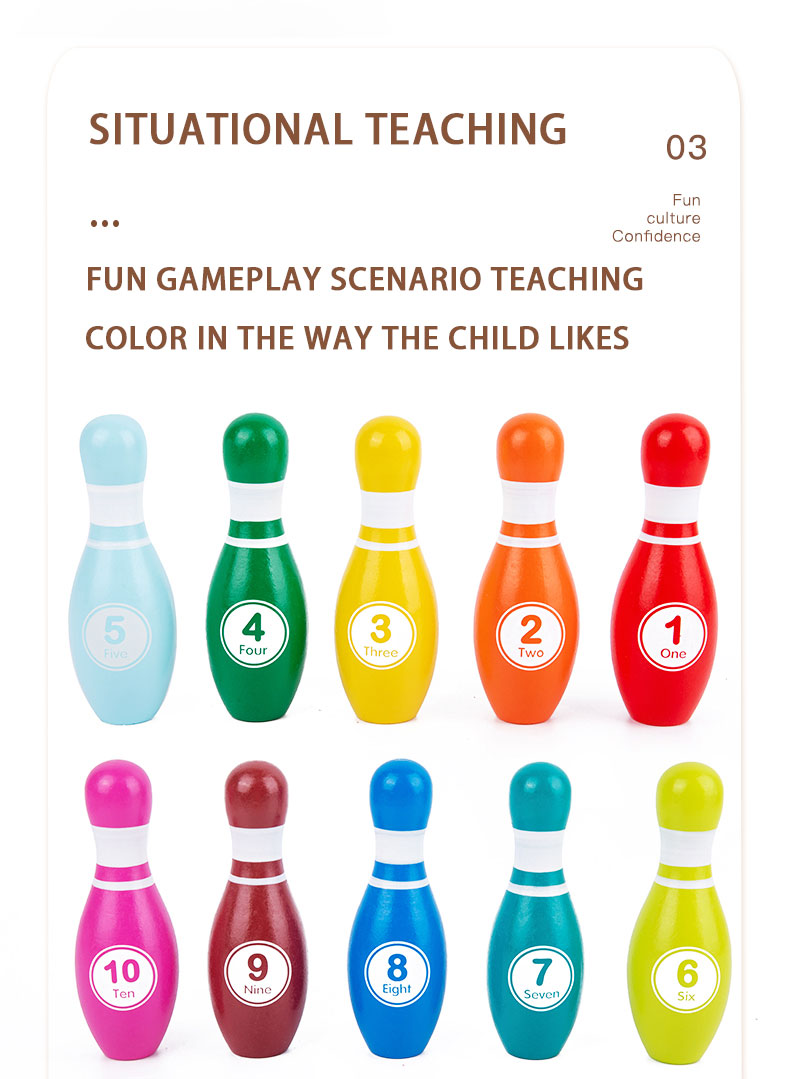 Hot Selling Kid Toy Colorful Wooden Small Bowling Sports Ball Parent-child Interactive Outdoor Games