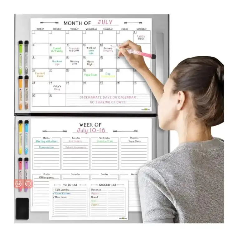 Calendario de nevera personalizado, juego de planificador semanal, educación escolar, tablero de borrado en seco, pizarra blanca magnética