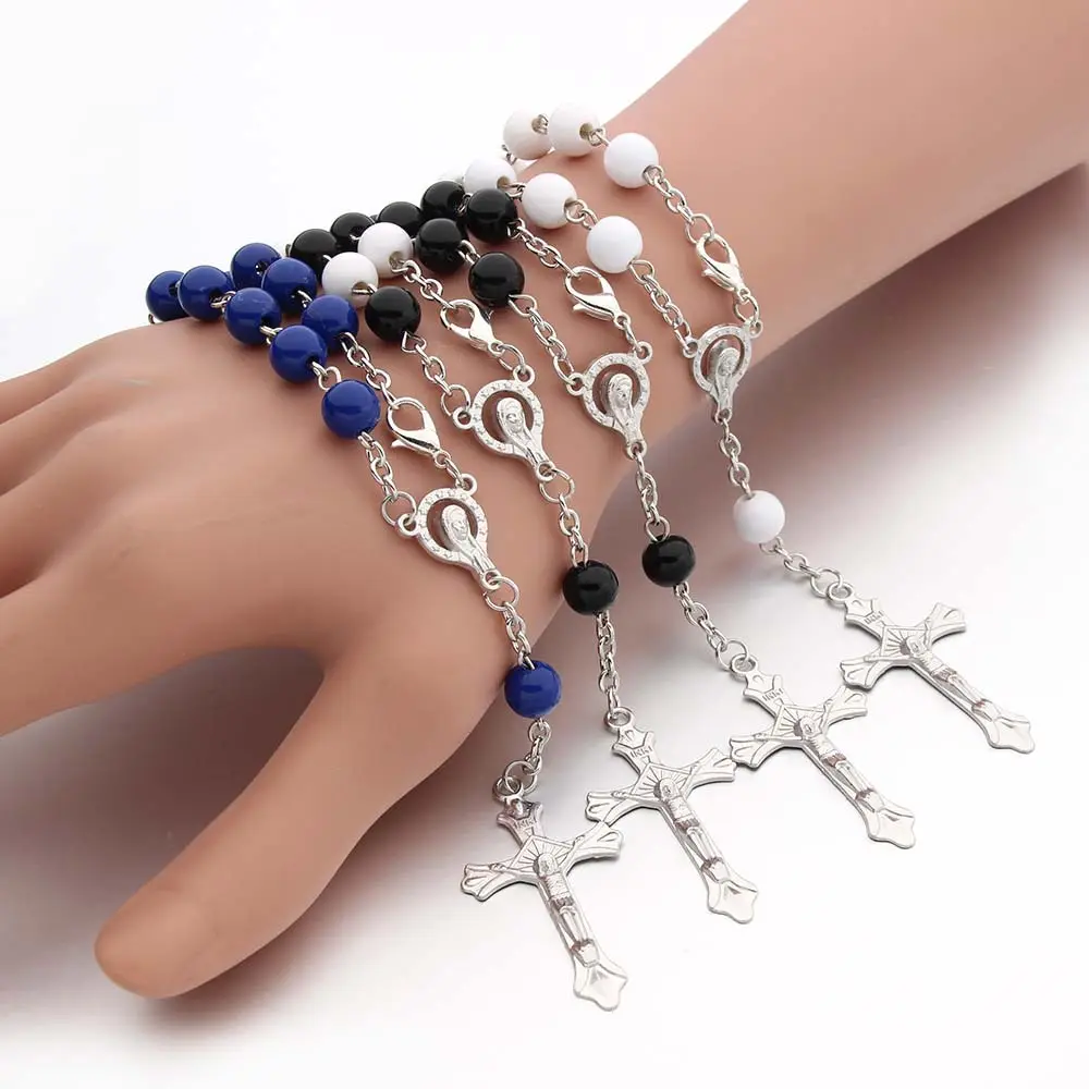 JC fabbrica all'ingrosso religioso cattolico rosario perline unico croce pendenti rosario catena braccialetto
