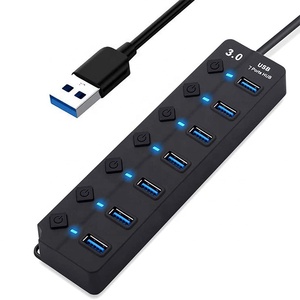 7 Port USB3.0 Adapter Portable <strong>USB</strong> Multiport <strong>USB</strong> 3.0 Ports Hub with Switches LED Converter 5Gbps Data Transfer for Laptop <strong>PC</strong> - Product Image 1