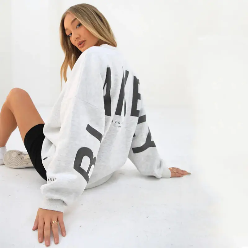 힙합 신상품 맞춤 스트리트웨어 면 점퍼 하이 퀄리티 여성 인쇄 드롭 숄더 크루넥 대형 스웨터