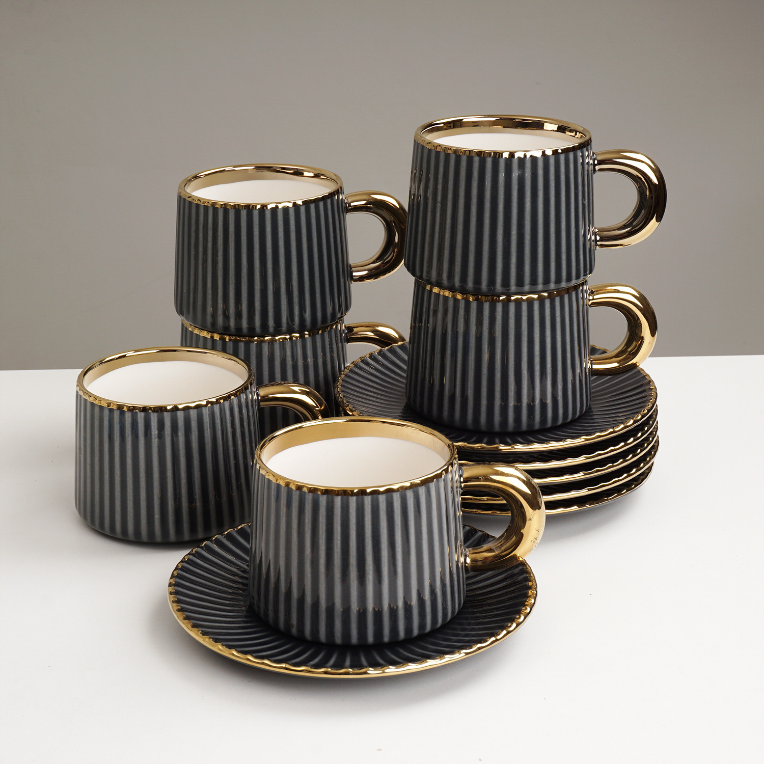 Closed cup + cup and saucer combination (grey) * 6 pieces