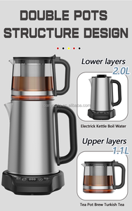 2 In1 Smart Automatic Stainless Steel Turkish Tea Machine <strong>Variable</strong> <strong>Temperature</strong> 2.0L+1.1L Electric Glass Kettle With Tea Maker - Product Image 3