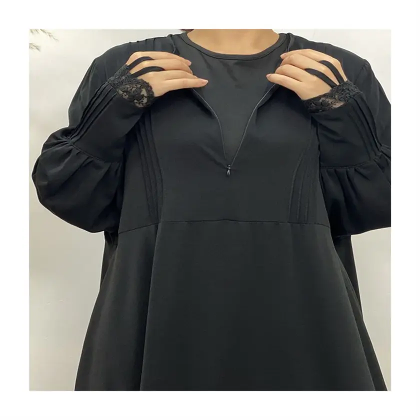Zandy OEM Crew Neck sang trọng ren tay áo đóng abaya Dubai Thổ Nhĩ Kỳ hồi giáo thời trang hijab Dress