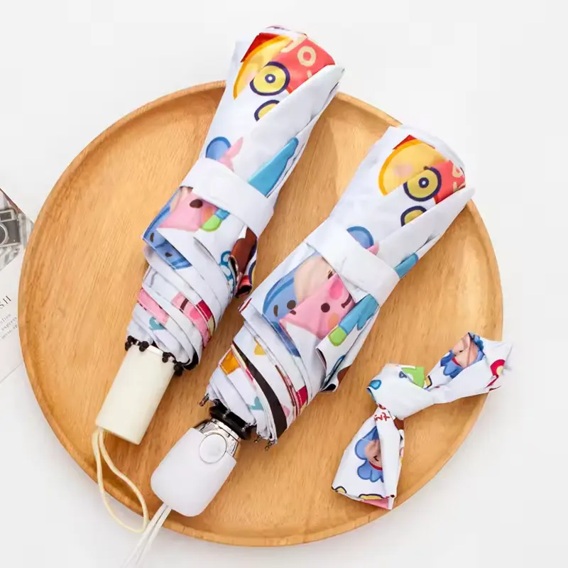 Custom Promotional Three-folding Bumbershoot Dual Cartoon Kitty Kuromi Pochacco Semi Automatic Control UV Protection Umbrella