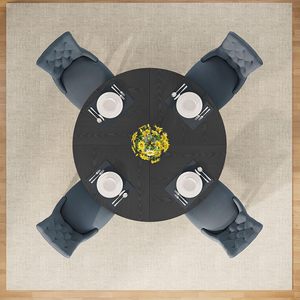 4-6人圆形餐桌，47英寸带木质基座的餐桌，黑色餐桌咖啡桌 - Product Image 5