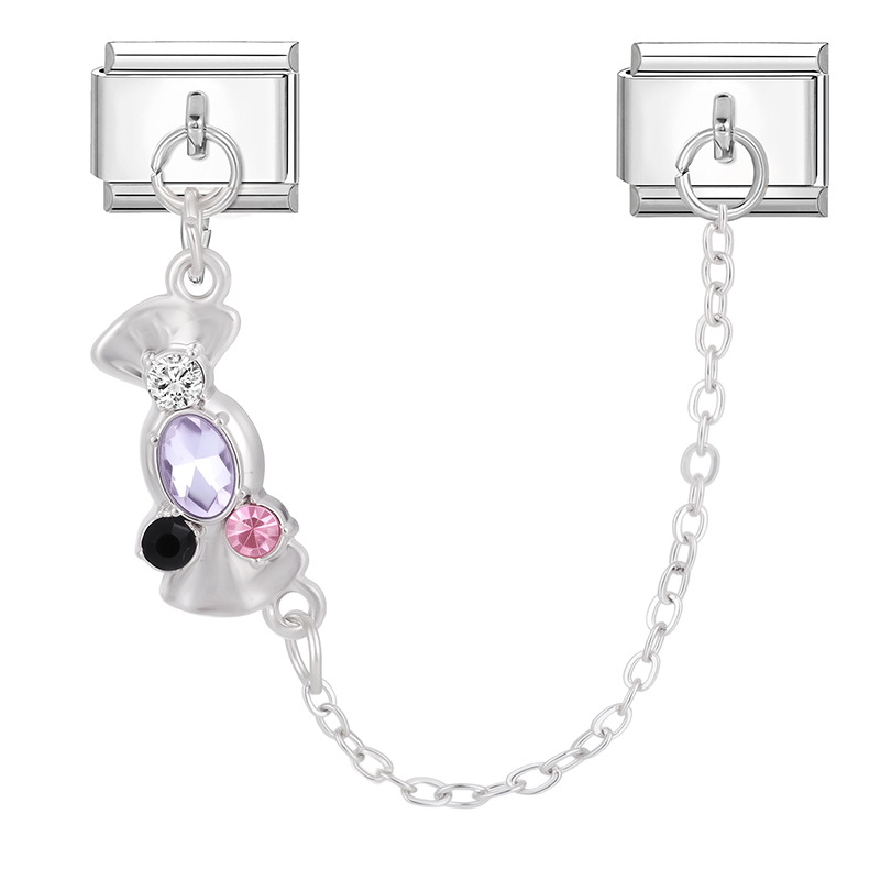 Base en acier avec double pendentif - 1 bonbon diamant violet