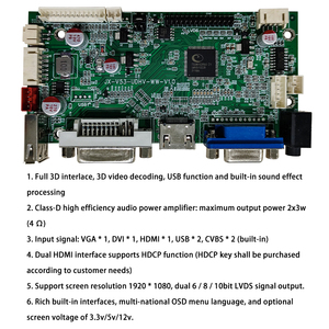 Placa de monitor de pantalla LCD modelo 1920 con LVDS HDMI + DVI + VGA + USB + controlador de Resolución de Audio 1080 x P para varios dispositivos - Product Image 4