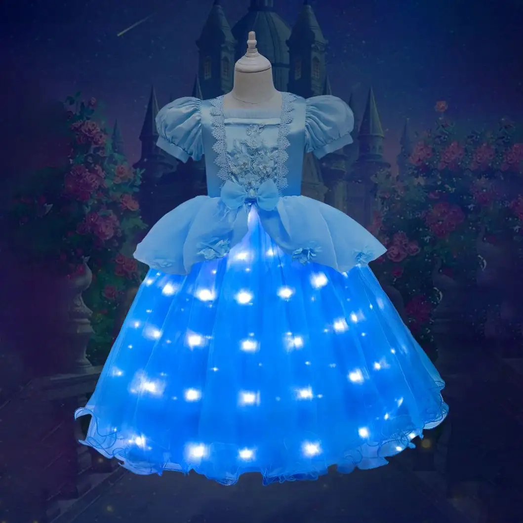 فستان سندريلا مزود بإضاءة LED مناسب للحفلات للأطفال والبنات مخصص لحفلات الهالوين وأعياد الميلاد فستان زفاف وأعياد الميلاد للأطفال