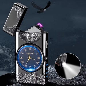 Windproof biểu tượng tùy chỉnh đa chức năng sang trọng đôi ARC thuốc lá điện tử nhẹ hơn với màn hình hiển thị điện LED đồng hồ cho nam giới của món quà - Product Image 4