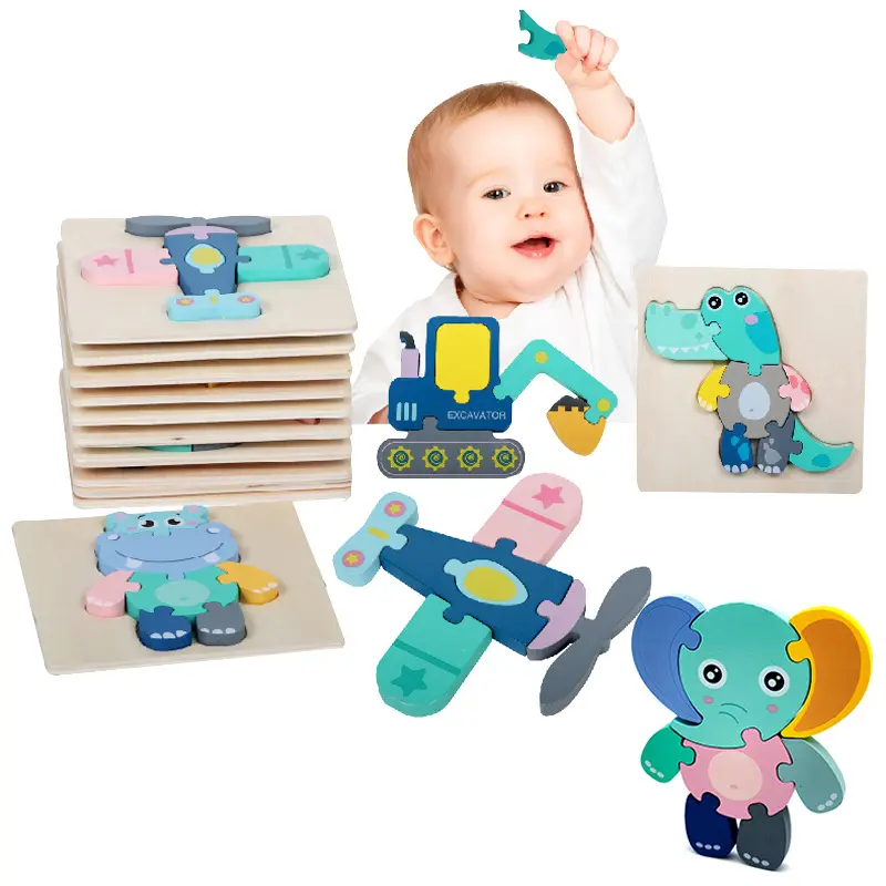Puzle educativo 3d de madera para bebé, juguete educativo para guardería, rompecabezas de animales