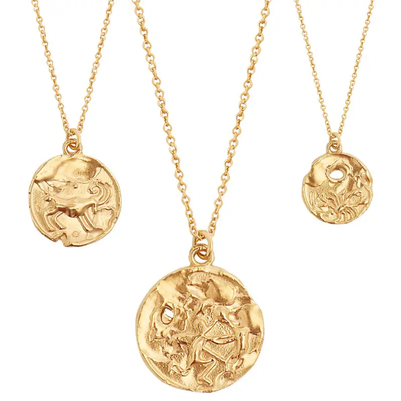 Colgante de moneda del horóscopo del zodiaco para mujeres y niñas, collar de aleación chapado en oro, signo del zodiaco, 12 Constelaciones