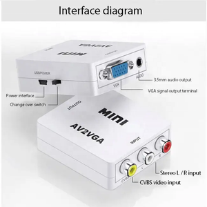迷你1080P RCA CVBS影音至VGA适配器AV2VGA视频转换器，带USB电源电缆，用于电脑至高清电视转换NTSC PAL SXGA