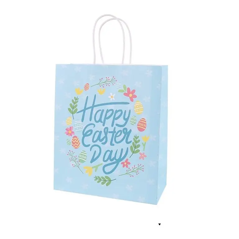 Sacchetti regalo di buona pasqua sacchetto di carta con Design a fiori d'uovo con manici sacchetti di caramelle Goodie