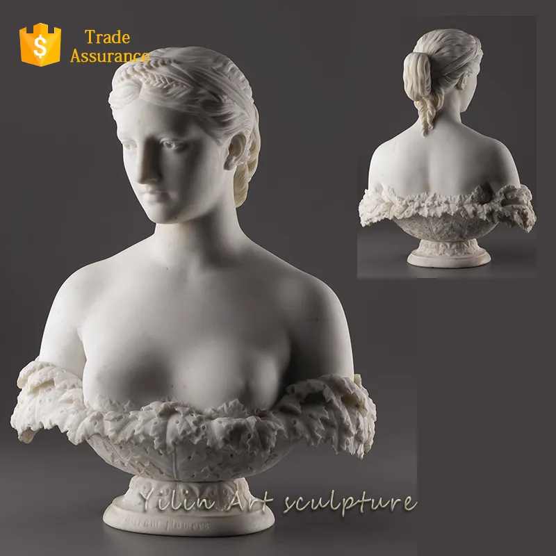 Estátua de busto de menina em mármore branco à venda