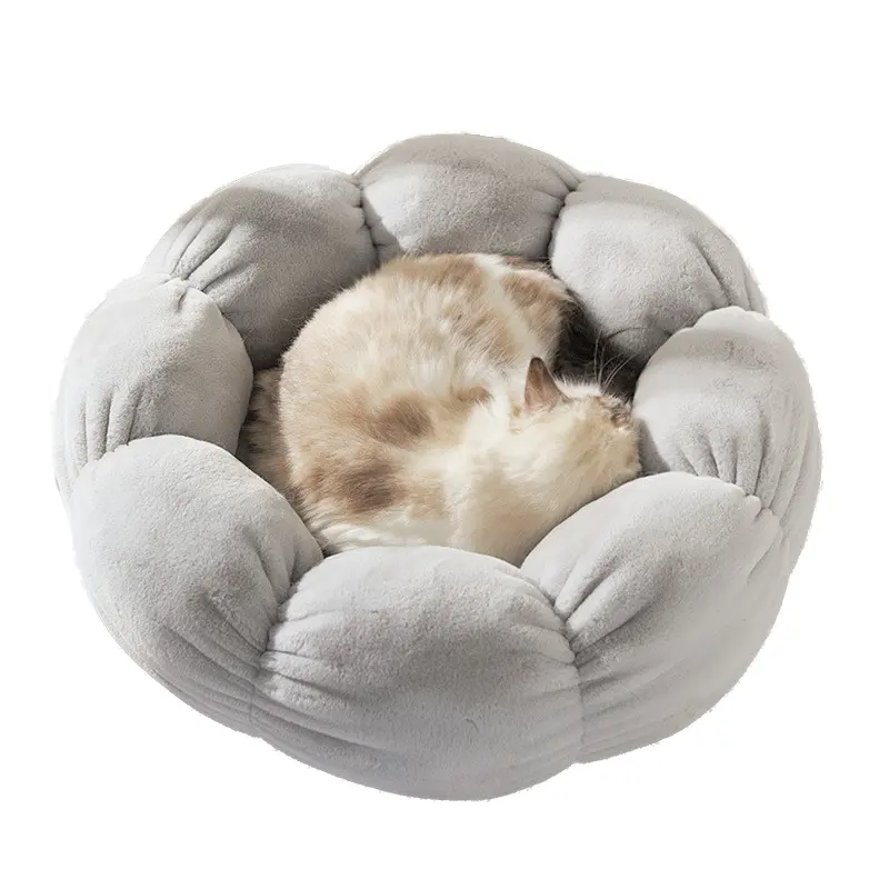 Cama Pet Plush Quente Calmante Donut Cama De Gato E Cão Anti-Ansiedade Floral Design Dog Bed