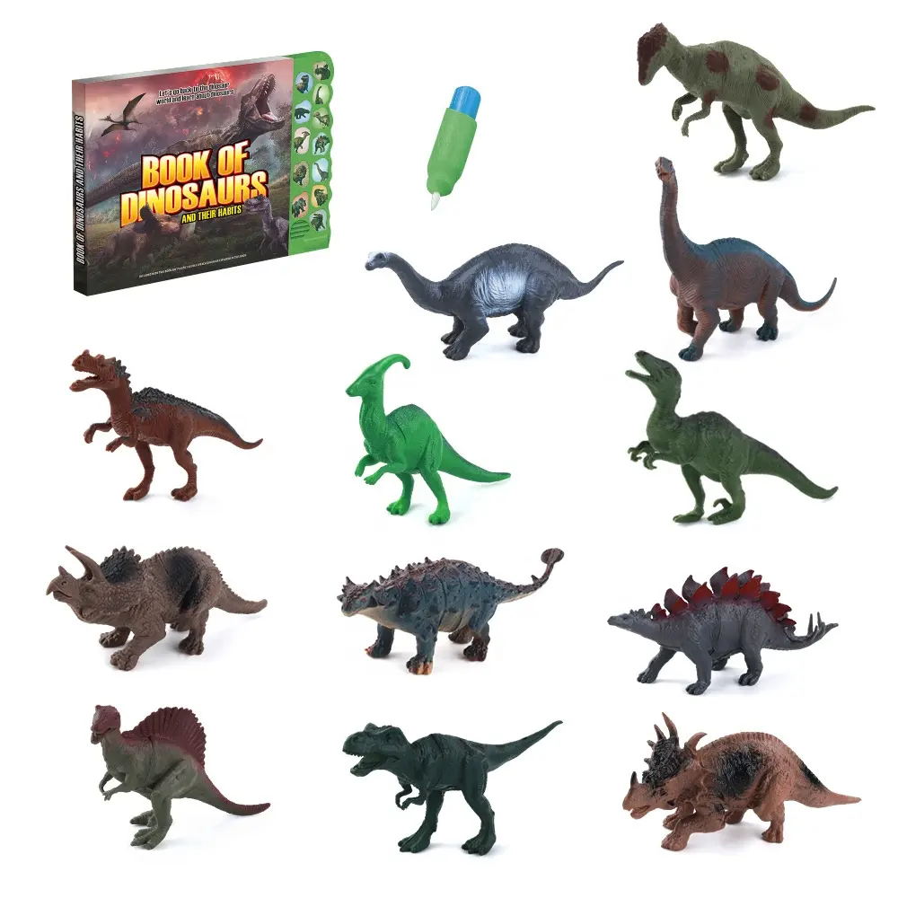 Novos Brinquedos Educativos Dinossauro Interativo Água Pintura Livro De Som Com Rugidos e 12pcs Figuras Dinossauros Dinossauro Realista