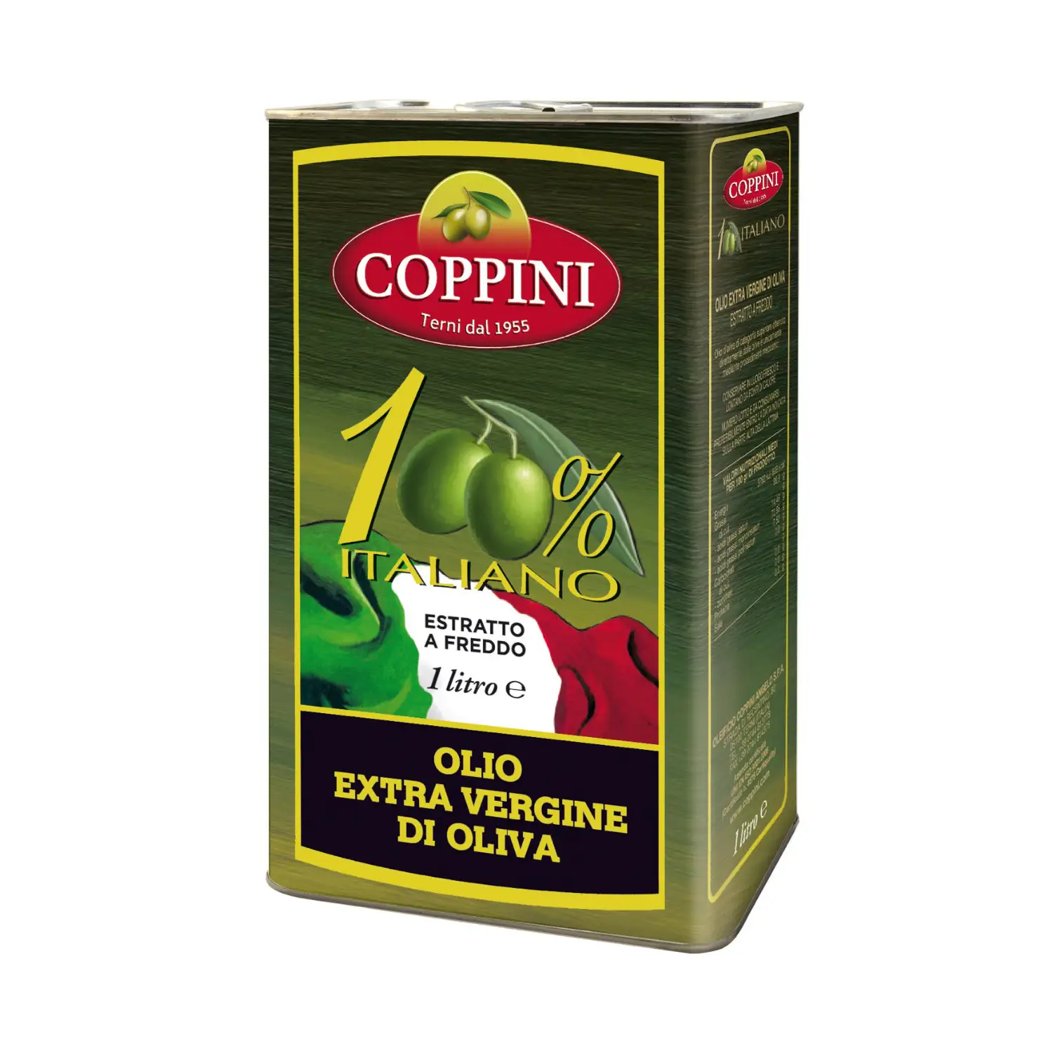 Aceite de Oliva Virgen Extra italiano Coppini 100%-Lata de 1L prensada en frío-Sabor exquisito y calidad inigualable