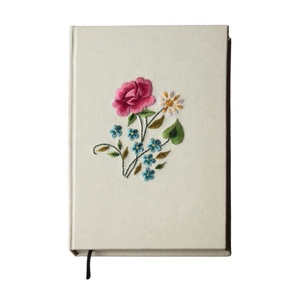 拉本刺绣亚麻笔记本粉色玫瑰花个性化礼品手工日记本 - Product Image 1