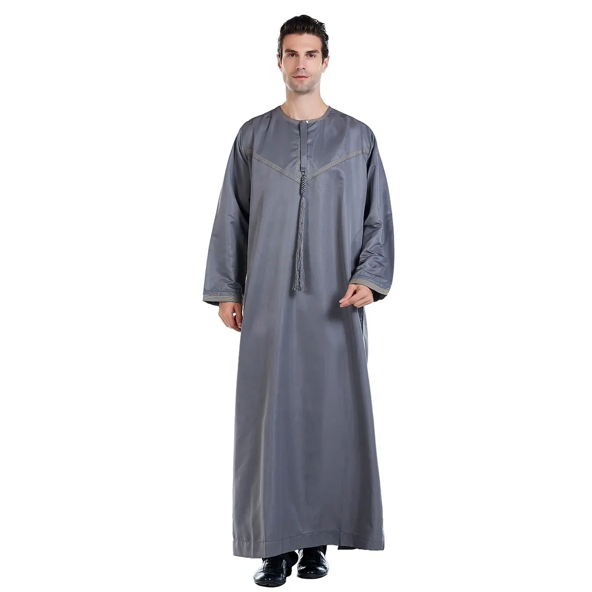 Islamischer Kaftan schwarz Herren Jubba Thobe muslimisches langes Kleid Kimono saudi-arabisches muslimisches einfarbiges Kleid Mittlerer Osten Männer Abaya ethnische Kleidung