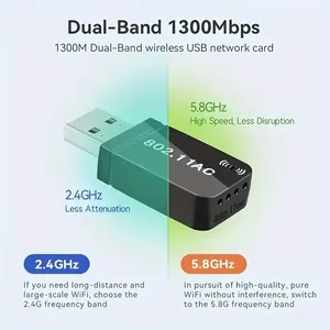 Adaptador inalámbrico para computadora de escritorio Adaptador de red Inalámbrico USB 1300Mbps Adaptador WiFi para PC Antena de banda dual de alta ganancia incorporada - Product Image 5