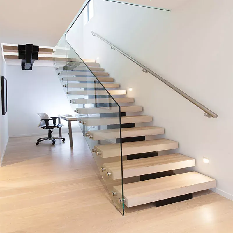 Scala moderna in legno scale diritte galleggianti ringhiere per scale interne personalizzate disegni luminosi a LED
