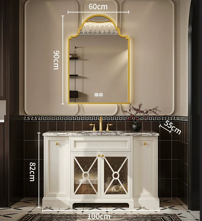 Piano in marmo da 100 cm & Lavabo in ceramica + specchio smart