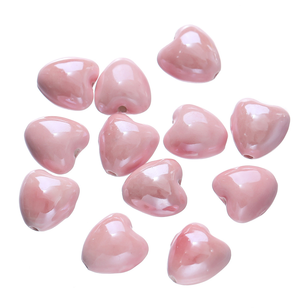 Perles Cœur en Céramique - Rose