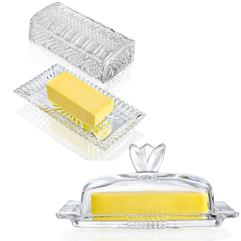 Prato De Manteiga De Vidro Com Tampa-Vidro De Cristal Elegante Para Segurar Vara De Manteiga, Bloco De Cream Cheese, Frutas