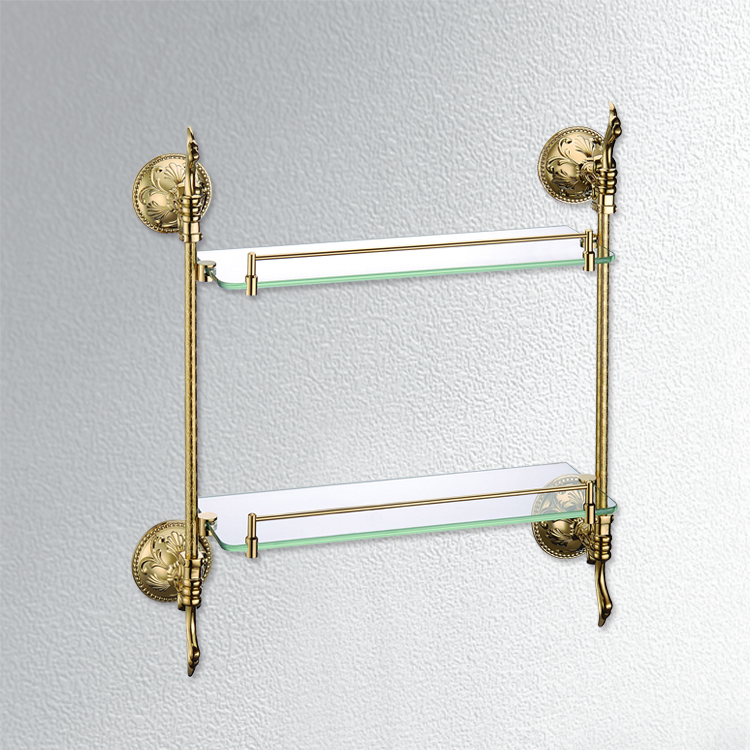 brushed gold Glass shelf with rail2