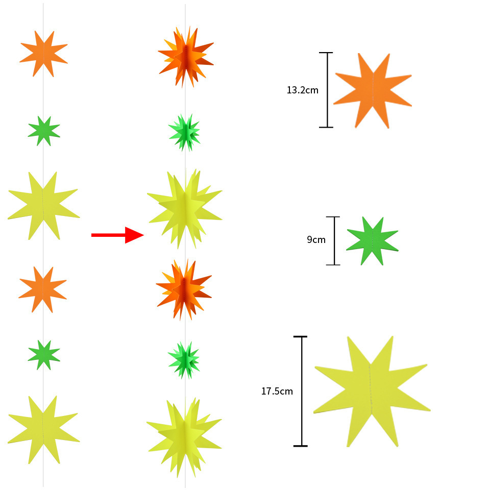 Guirlande lumineuse néon colorée - 1 pièce, 2 mètres, 3 rangées, étoile à 8 branches.