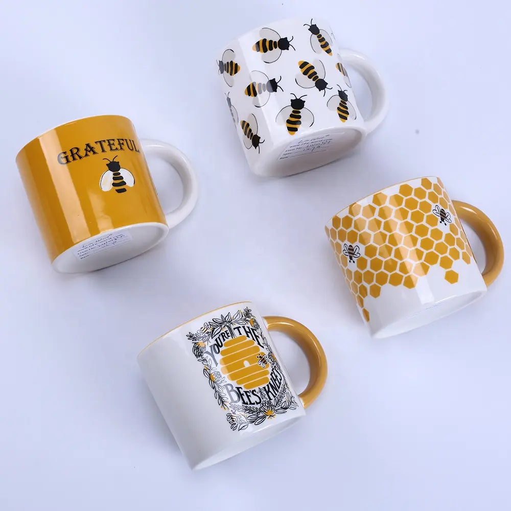 Taza de diseño de abeja para acampar, esmalte personalizado, Impresión de logotipo blanco, taza de esmalte barata de metal, china, novedad de 2023