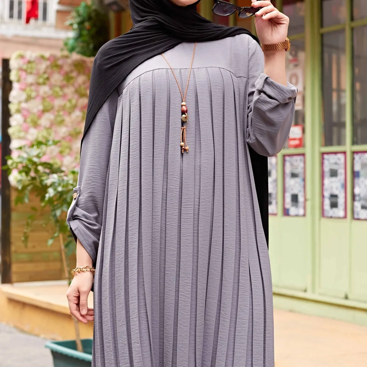 Vestido de satén de dama de honor musulmana para mujer, conjunto de botella superior, hijab, Turquía