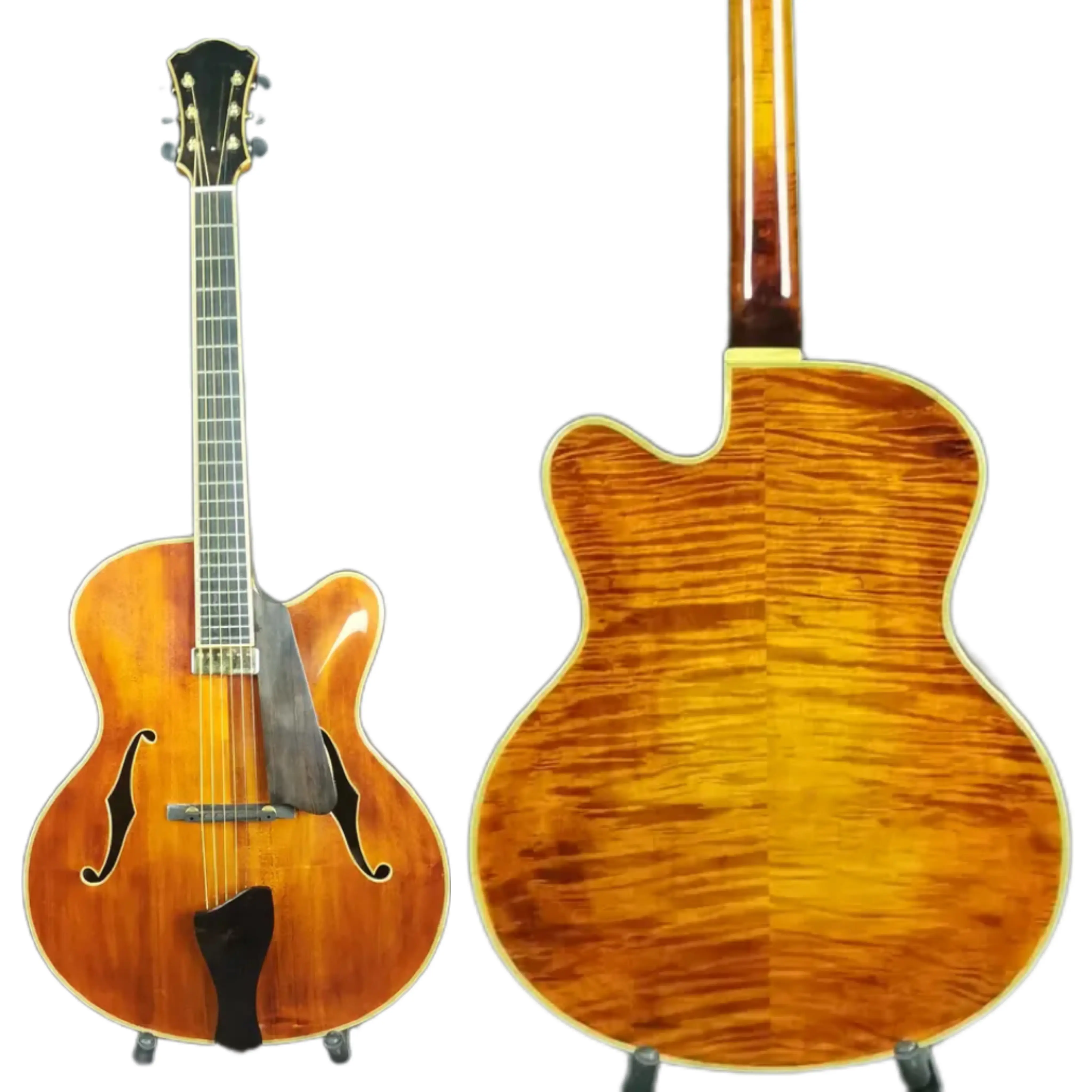 16 "barato de alta calidad hecho a mano Archtop cuerpo hueco personalizado tallado guitarra de arce sólido guitarra de jazz antigua