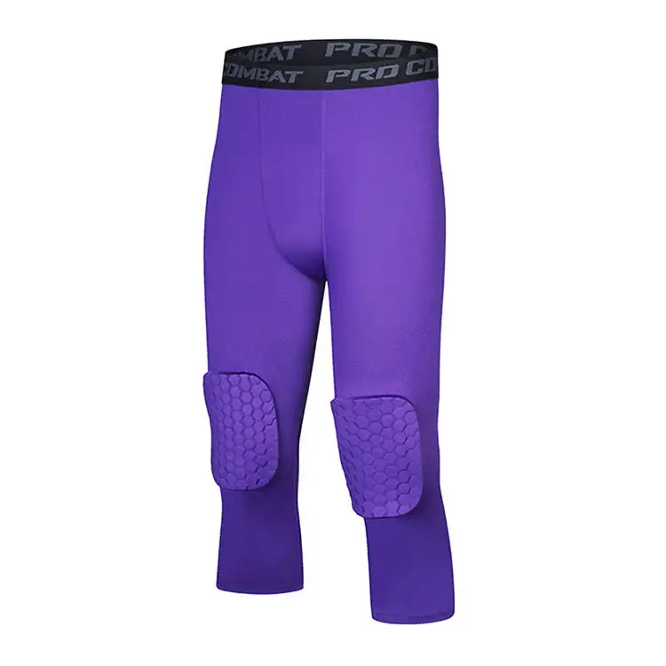 Pantalones ajustados de compresión de baloncesto con rodilleras de nido de abeja 3/4 Leggings de poliéster de secado rápido para hombres