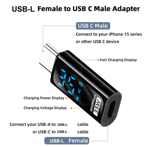 อะแดปเตอร์ USB-C psda พร้อมจอแสดงผล LED PD 35W USB Type C ขั้วต่อตัวผู้ไป USB-L หญิงสำหรับ iPhone 16/16 plus/ 15 PRO MAX iPad - Product Image 2