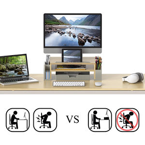 Adjustable Wooden Desktop Table Desk Laptop <strong>Computer</strong> <strong>Monitor</strong> Stand Riser Multi <strong>Function</strong> 3 in 1 Office Desk Organizer Pencil - Product Image 4