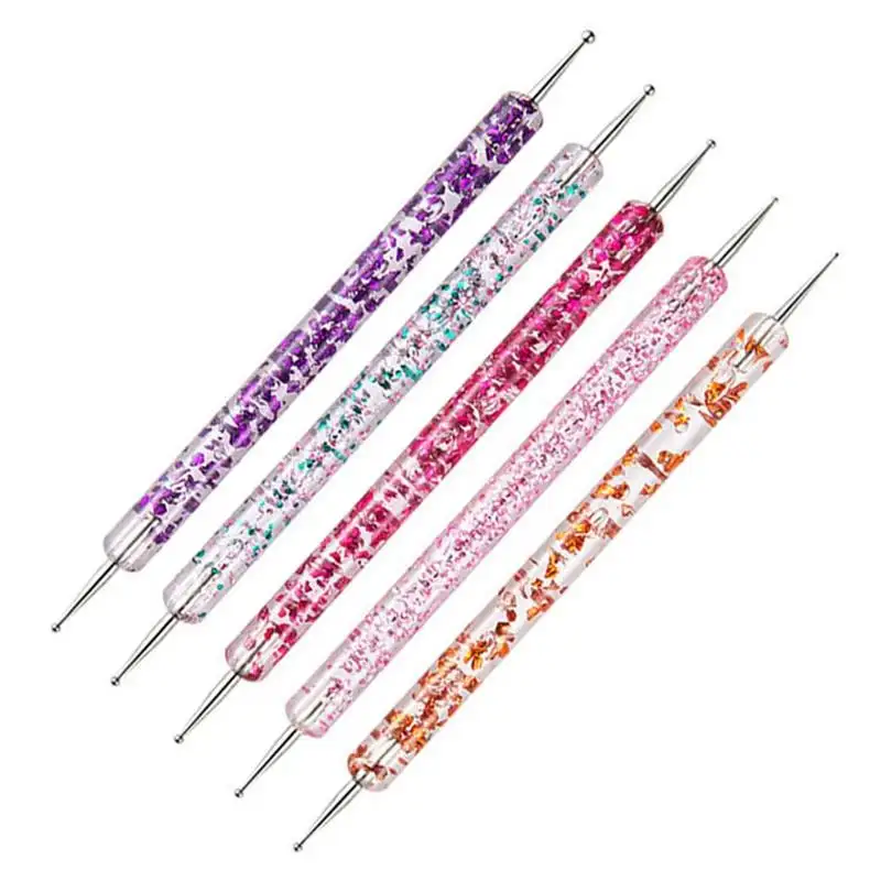 5 pz/set penna punteggiatrice per Nail Art con manico in strass 3D Gel UV fodera motivo a fiori disegno pennello kit di strumenti