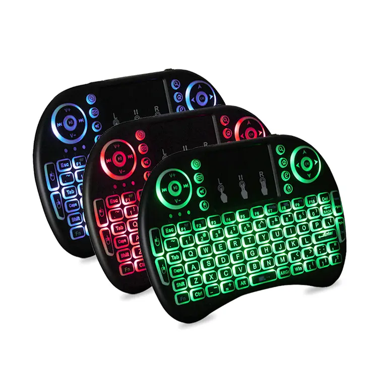 Mini Wireless Keyboard 2,4 GHz 3-Farben-Luftmaus Englisch Russisch 7-Farben-I8 mit Hintergrund beleuchtung und Touchpad-Fernbedienung